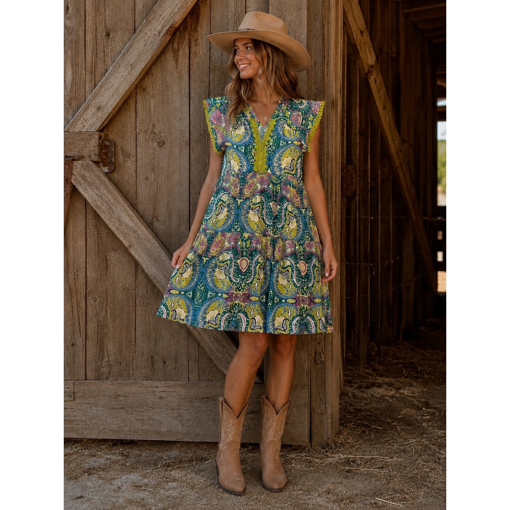 Umgee Mini Dress Size S Floral Lace Flutter Sleeve Boho Cowgirl Western